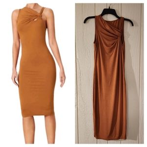 New Twist Shoulder Bodycon Midi Dress
